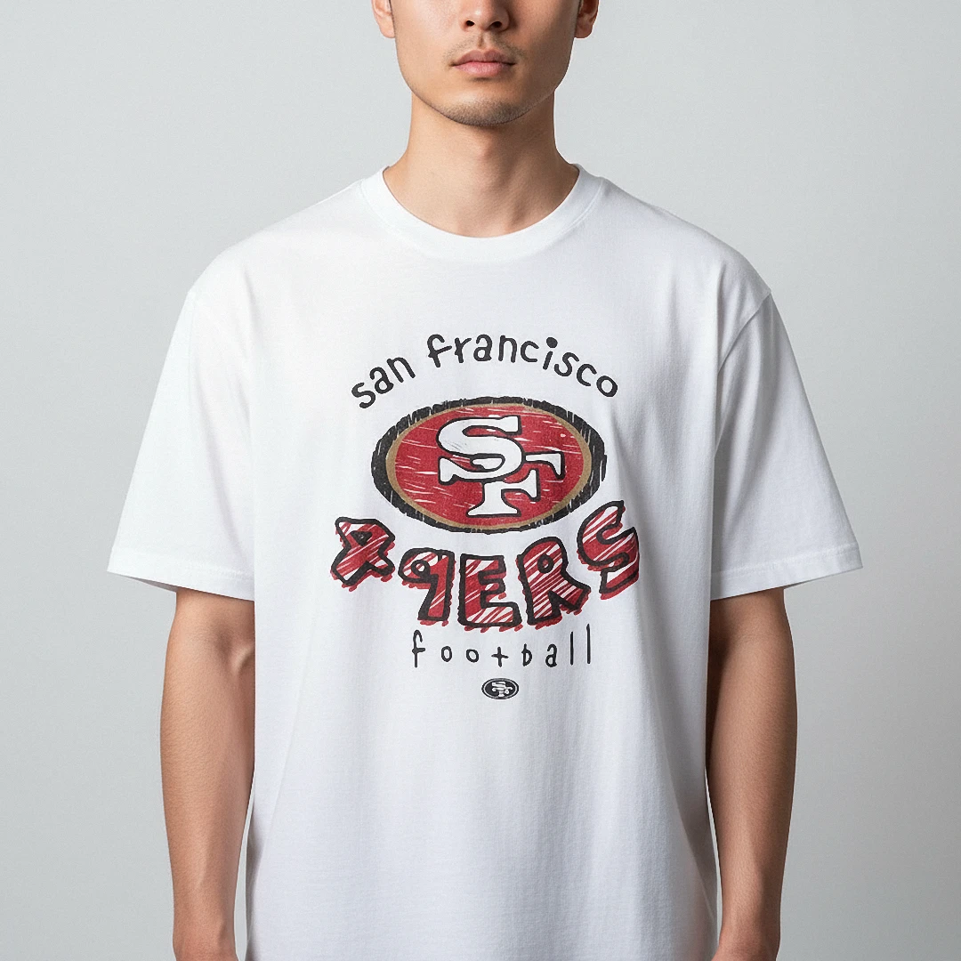 San Francisco 49ers Football Tee Vintage Sketch Graphic T-Shirt for Fans available at our Los Angeles warehouse