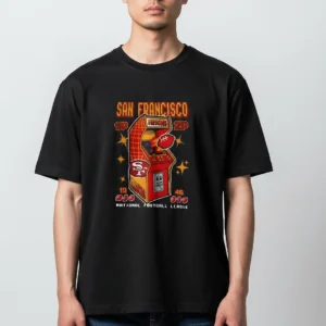 San Francisco Retro Arcade Football Tee, 8-Bit Pixel Game Vintage Graphic Shirt for Men and Women available at our Los Angeles warehouse