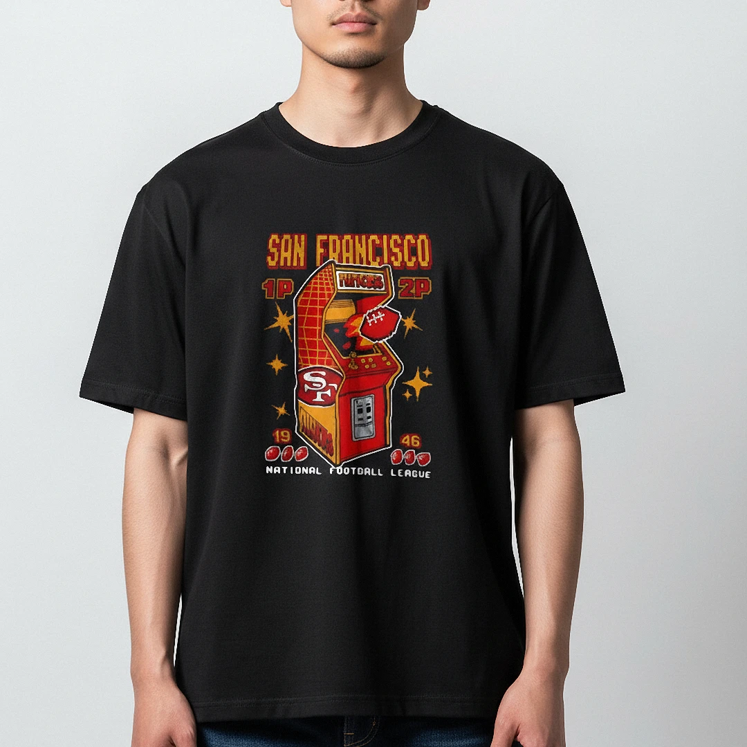 San Francisco Retro Arcade Football Tee, 8-Bit Pixel Game Vintage Graphic Shirt for Men and Women available at our Los Angeles warehouse