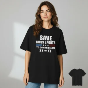 Save Girls Sports It's Common Sense XX XY Tee, Women's Sports Advocacy Activism Graphic T-Shirt available at our Los Angeles warehouse