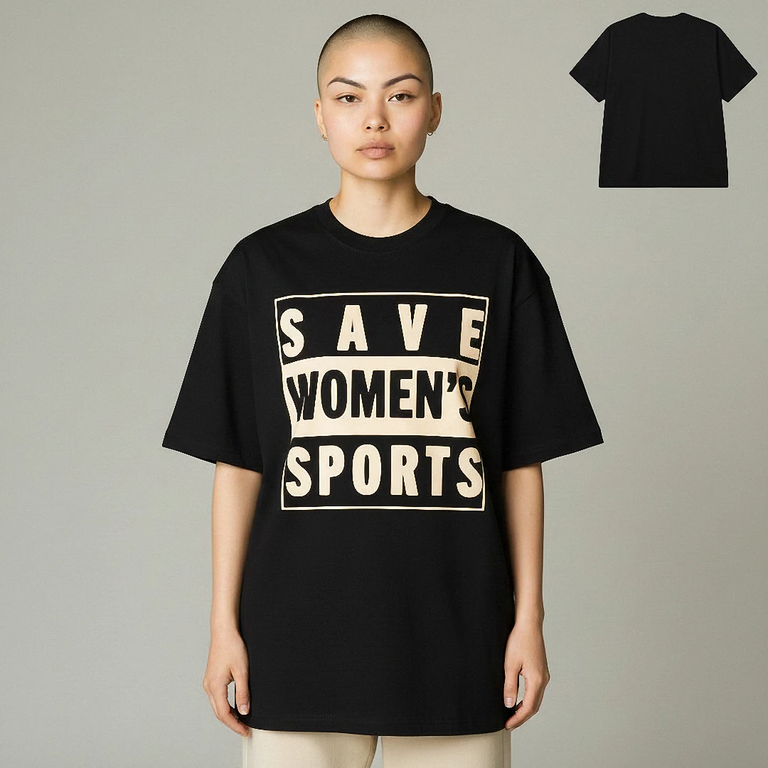 Save Women's Sports Tee Bold Advocacy Slogan Graphic T-Shirt — Los Angeles Save Women's Sports Tee Bold Advocacy Slogan Graphic T-Shirt available at our Los Angeles warehouse
