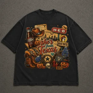 She's From Texas Halloween Tee Spooky Vintage Dr Pepper H-E-B Buc-ee's Pride T-Shirt