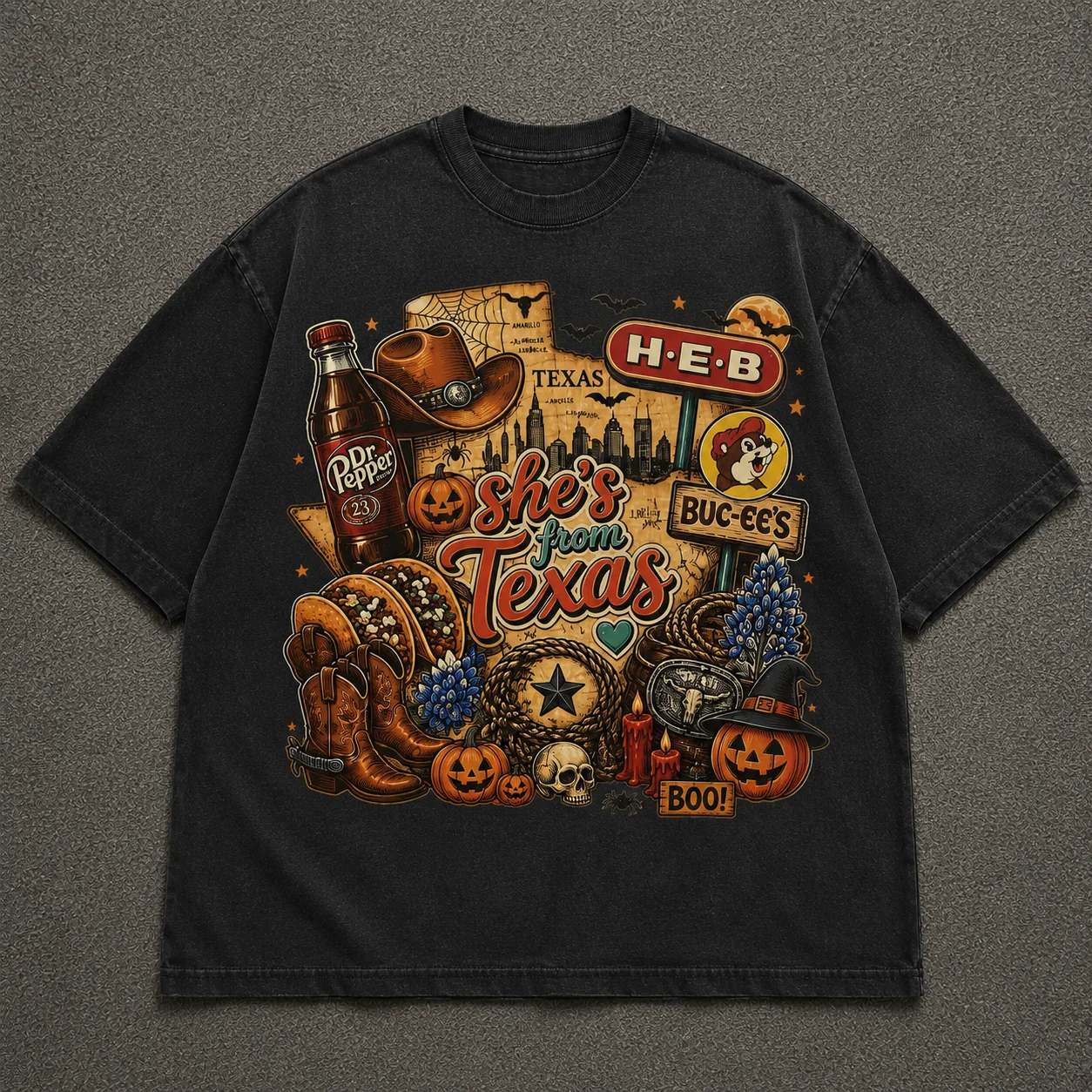 She's From Texas Halloween Tee Spooky Vintage Dr Pepper H-E-B Buc-ee's Pride T-Shirt