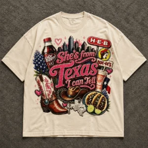 She's From Texas I Can Tell Texas Pride Tee Dr Pepper H-E-B Buc-ee's Southern Girl Gift