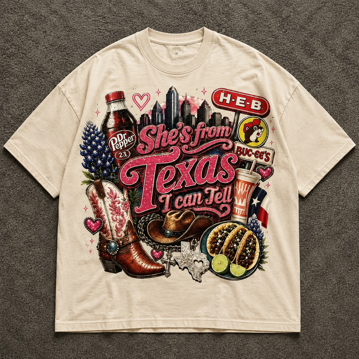 She's From Texas I Can Tell Texas Pride Tee Dr Pepper H-E-B Buc-ee's Southern Girl Gift