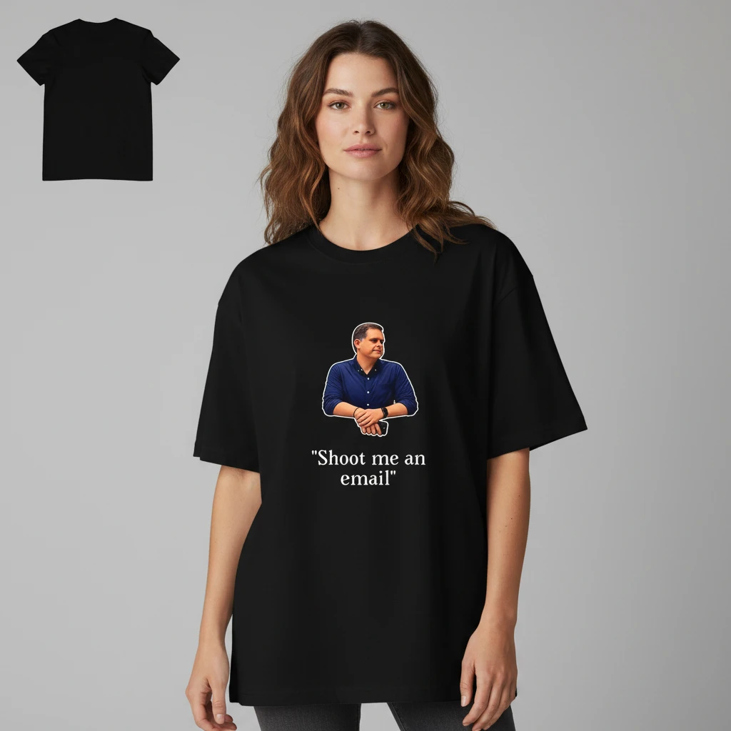 Shoot Me An Email Tee Funny Office Humor Graphic T-Shirt available at our Los Angeles warehouse