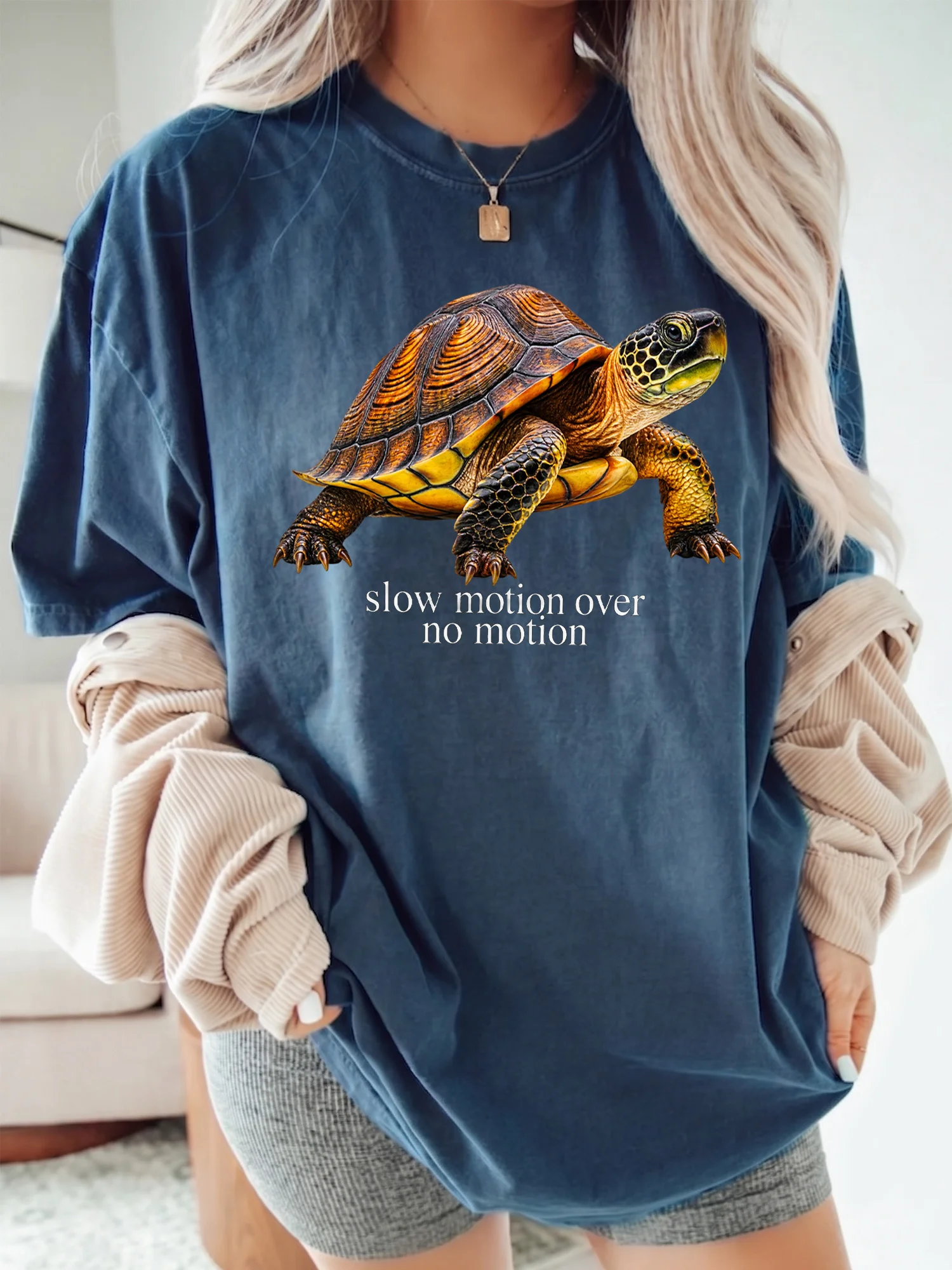 Slow Motion Over No Motion Turtle Graphic Tee Funny Motivational Shirt