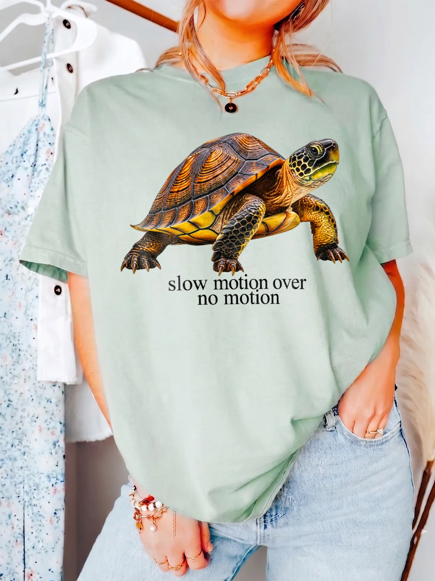Slow Motion Over No Motion Turtle Graphic Tee Funny Motivational Shirt