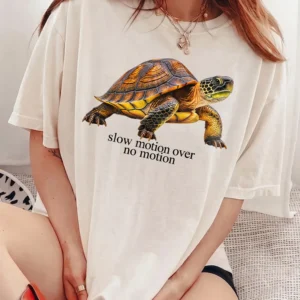 Slow Motion Over No Motion Turtle Graphic Tee Funny Motivational Shirt