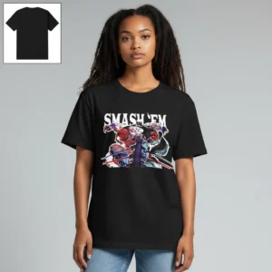 Smash 'Em Comic Superhero Graphic Tee, Retro Action Character Streetwear T-Shirt Gift available at our Los Angeles warehouse