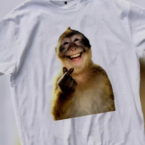 Smiling Monkey Finger Heart Graphic Tee, Funny Meme Animal T-Shirt Gift