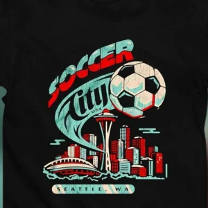 Soccer City USA Seattle WA Tee, Retro Seattle Skyline Soccer Graphic T-Shirt, PNW Host City Fan Gift