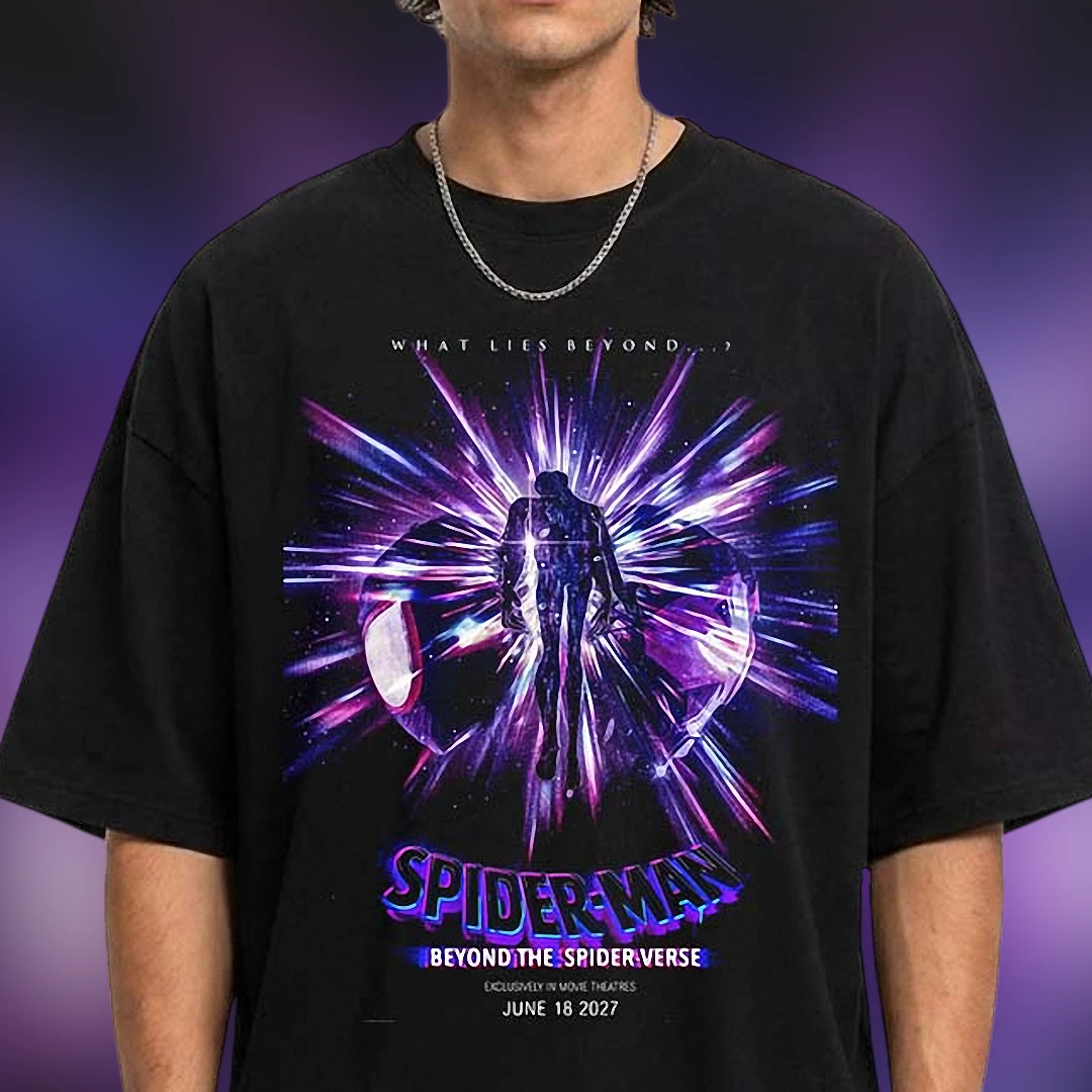Spider-Man Beyond The Spider Verse Tee Vintage Cosmic Superhero Graphic T-Shirt Gift for Movie Fans available at our Los Angeles warehouse