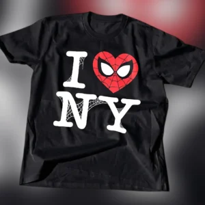 Spider-Man I Heart NY Tee Graphic Superhero NYC Comic Fan Shirt available at our Los Angeles warehouse