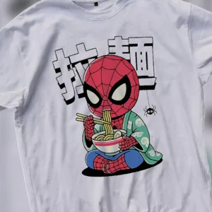 Spider-Man Ramen Bowl Chibi Tee Cute Anime Japanese Graphic Shirt for Marvel Fans