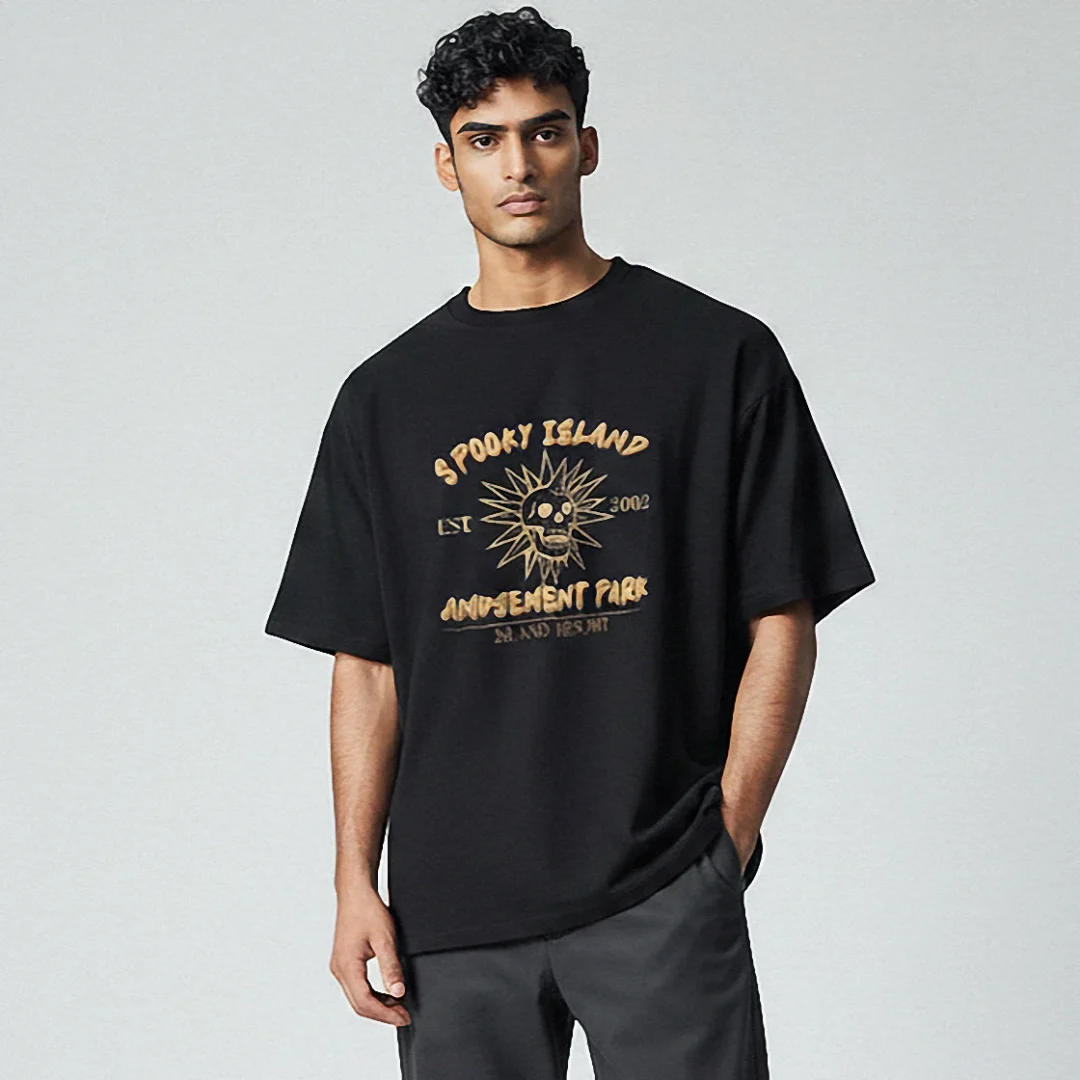 Spooky Island Amusement Park Est Tee, Vintage Skull Graphic Theme Park Shirt available at our Los Angeles warehouse