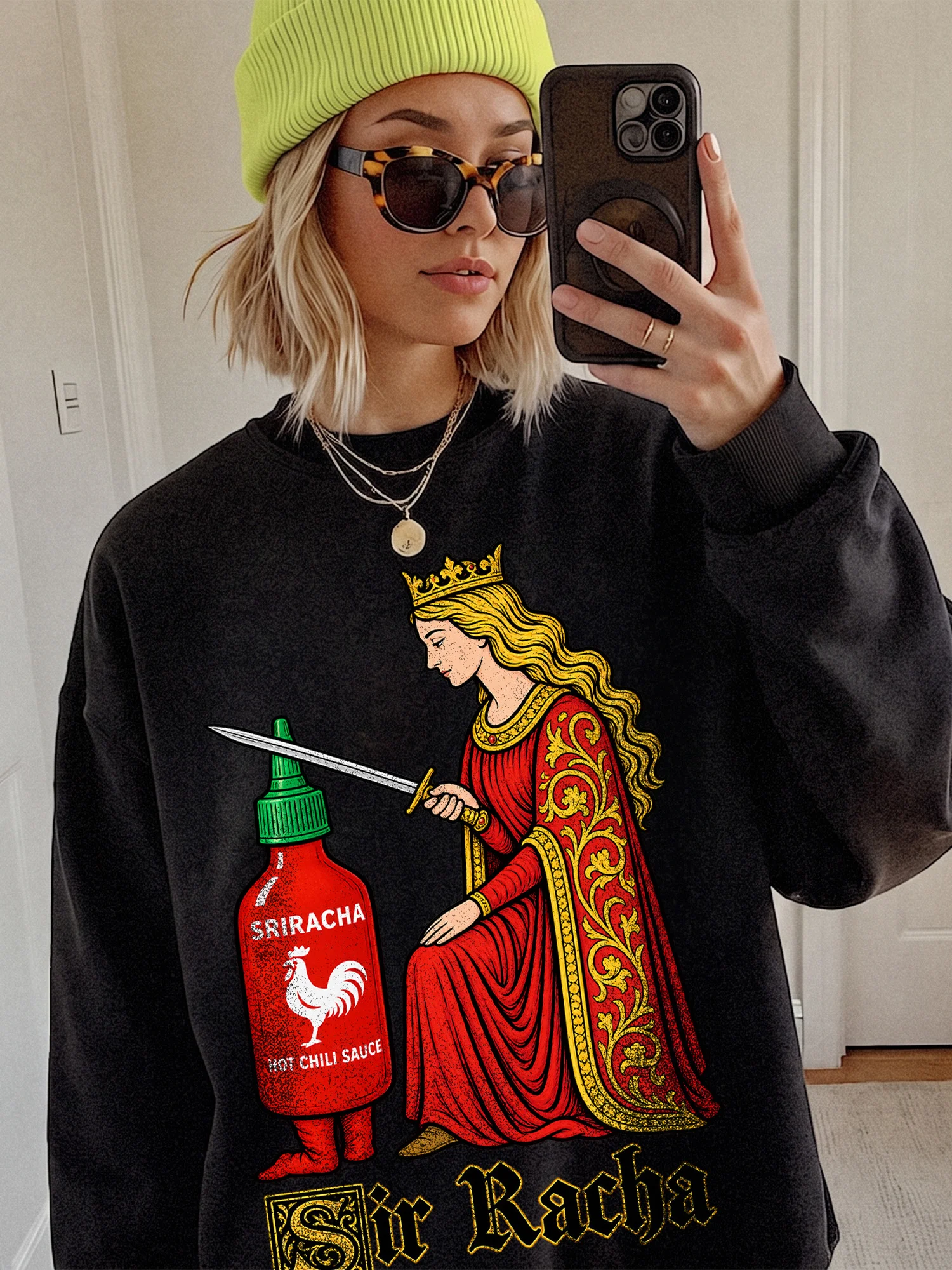 Sriracha Hot Chili Sauce Sweatshirt Funny Sir Racha Pun Spicy Food Lover Gift