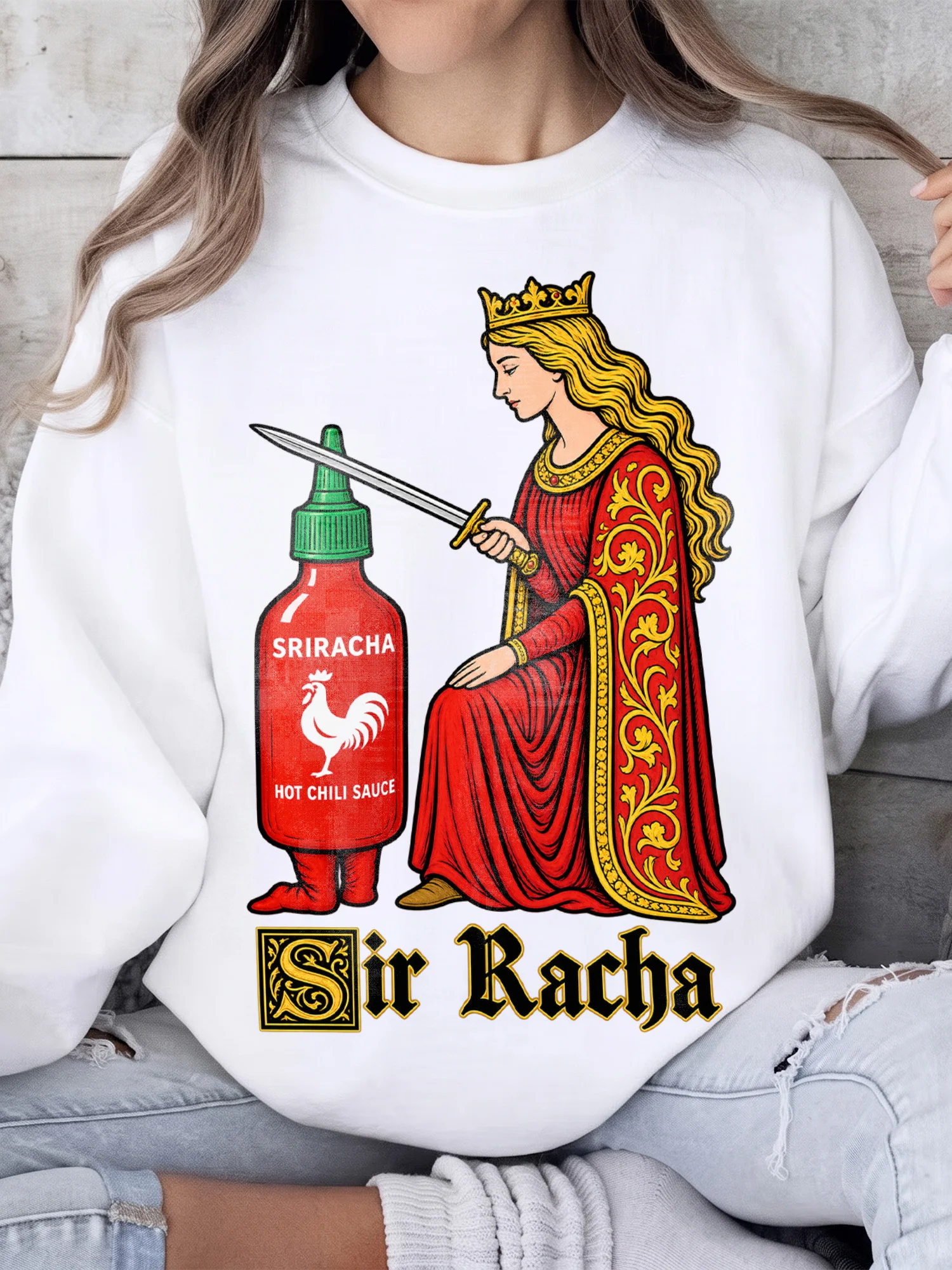 Sriracha Hot Chili Sauce Sweatshirt Funny Sir Racha Pun Spicy Food Lover Gift