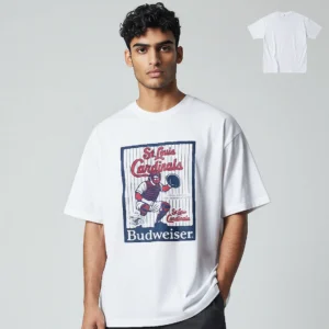 St. Louis Cardinals Budweiser Tee, Vintage Baseball Catcher Graphic T-Shirt for Fans available at our Los Angeles warehouse