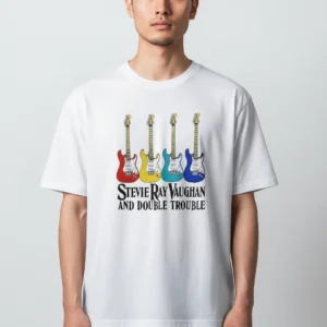Stevie Ray Vaughan and Double Trouble Tee Vintage Blues Rock Guitar Graphic T-Shirt Gift for Music F available at our Los Angeles warehouse