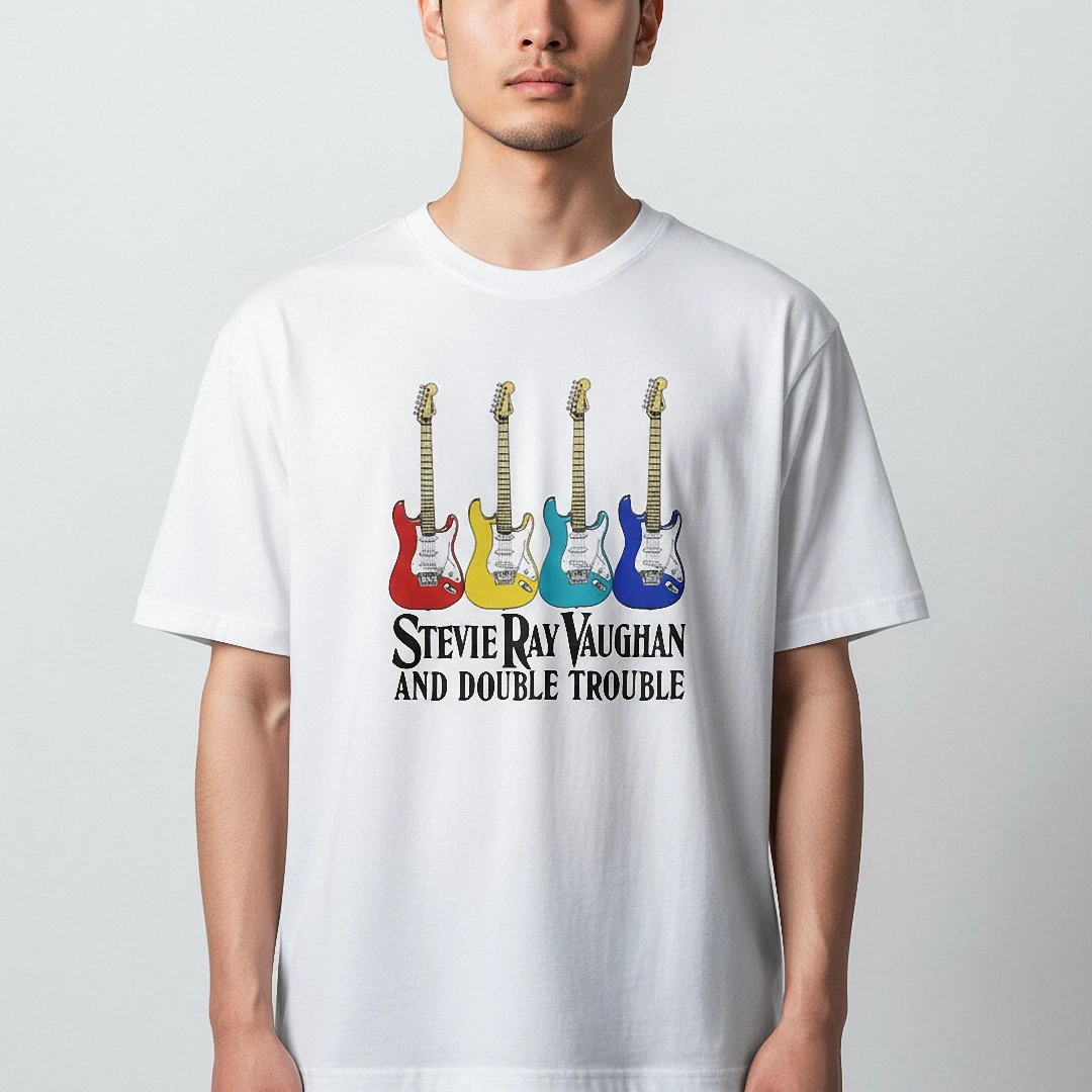 Stevie Ray Vaughan and Double Trouble Tee Vintage Blues Rock Guitar Graphic T-Shirt Gift for Music F available at our Los Angeles warehouse