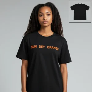 Sun Dey Orange Minimalist Slogan Tee Vintage Streetwear Orange Graphic Shirt available at our Los Angeles warehouse