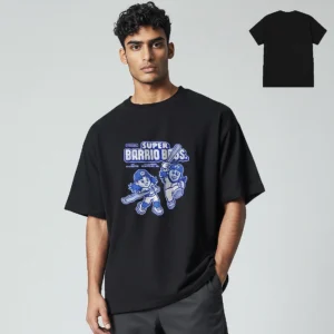 Super Barrio Bros Tee Retro Baseball Mascot Graphic Shirt for Gamers and Streetwear Fans available at our Los Angeles warehouse