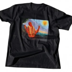 Surreal Hot Dog Meditation Graphic Tee Funny Zen Food Yoga Artwork T-Shirt available at our Los Angeles warehouse