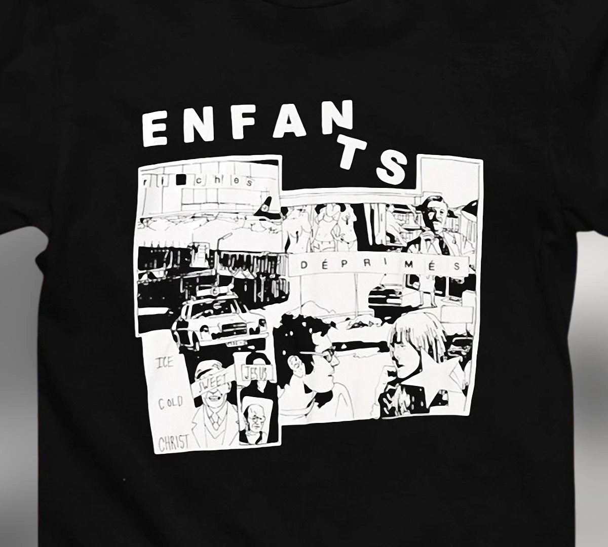 Sweet Jesus Ice Cold Christ Enfants Deprimes Streetwear Tee, Avant Garde Collage Graphic T-Shirt