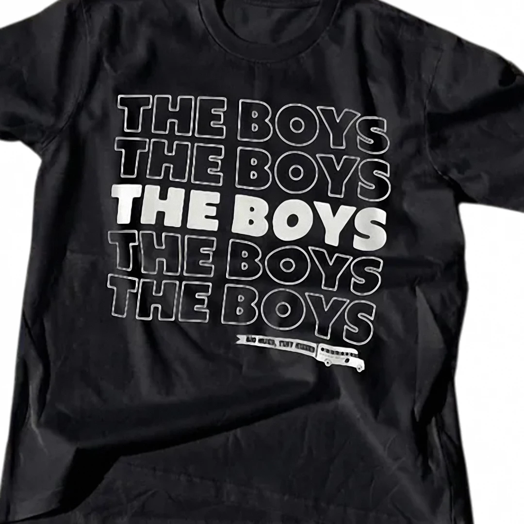 The Boys Repeat Slogan Graphic Tee, Retro School Bus Black Cotton T-Shirt, Unisex Casual Streetwear Merch Gift