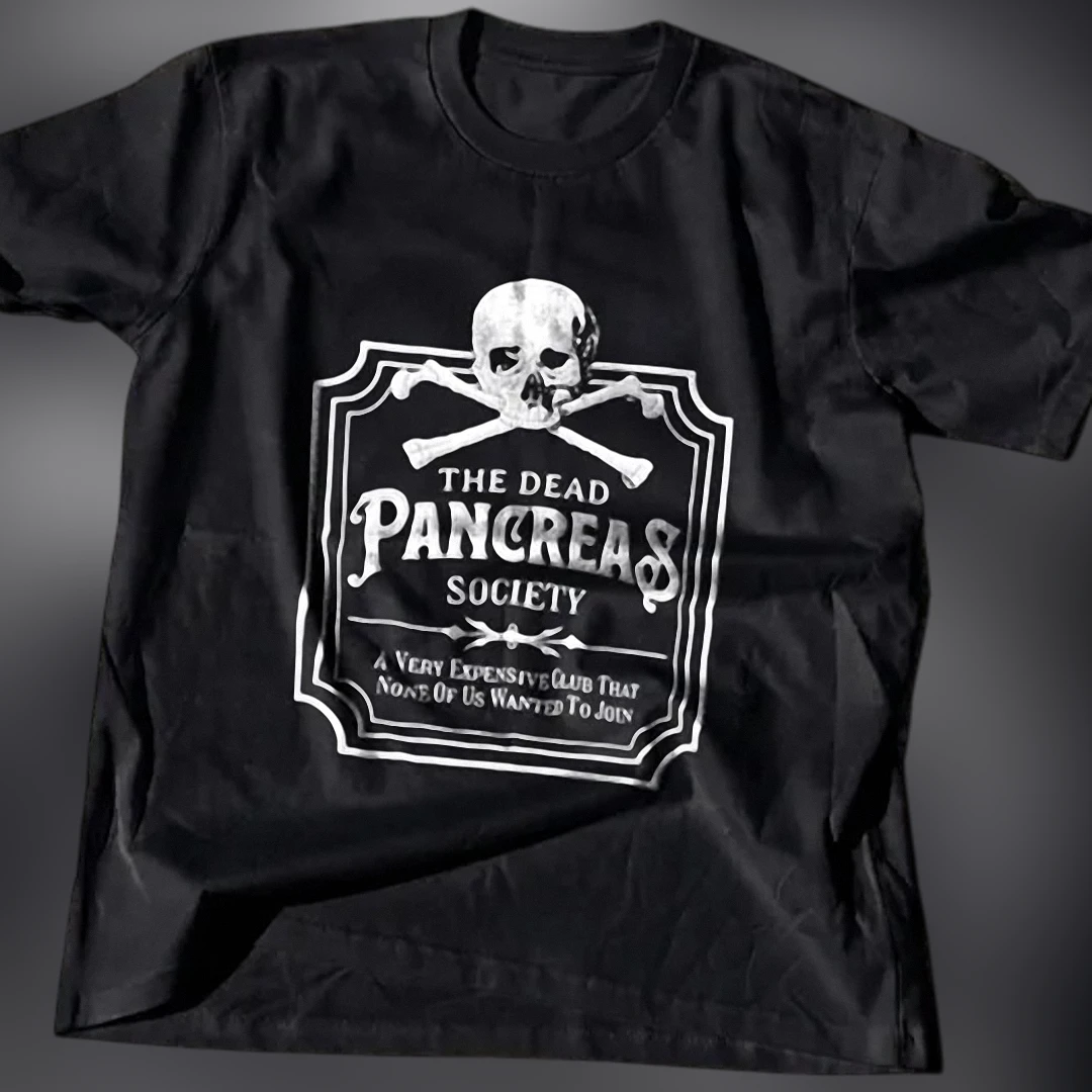 The Dead Pancreas Society Tee Funny Type 1 Diabetes Awareness Skull Graphic T-Shirt Gift available at our Los Angeles warehouse