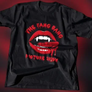 The Fang Bang Picture Show Vampire Lips Graphic Tee, Cult Horror Movie Parody T-Shirt for Men and Wo available at our Los Angeles warehouse