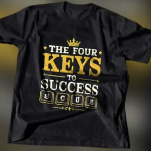 The Four Keys to Success S C U E Motivational Tee, Inspirational Entrepreneur Graphic Shirt available at our Los Angeles warehouse