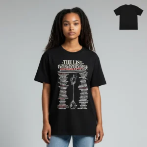 The List Public Knowledge Jeffrey Epstein Files Tee, Conspiracy Protest Graphic T-Shirt available at our Los Angeles warehouse