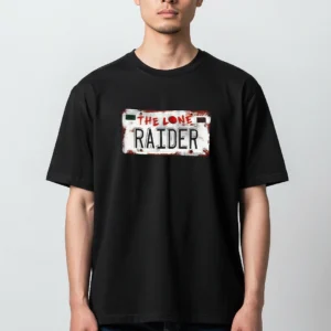 The Lone Raider Tee Vintage Distressed License Plate Graphic T-Shirt available at our Los Angeles warehouse