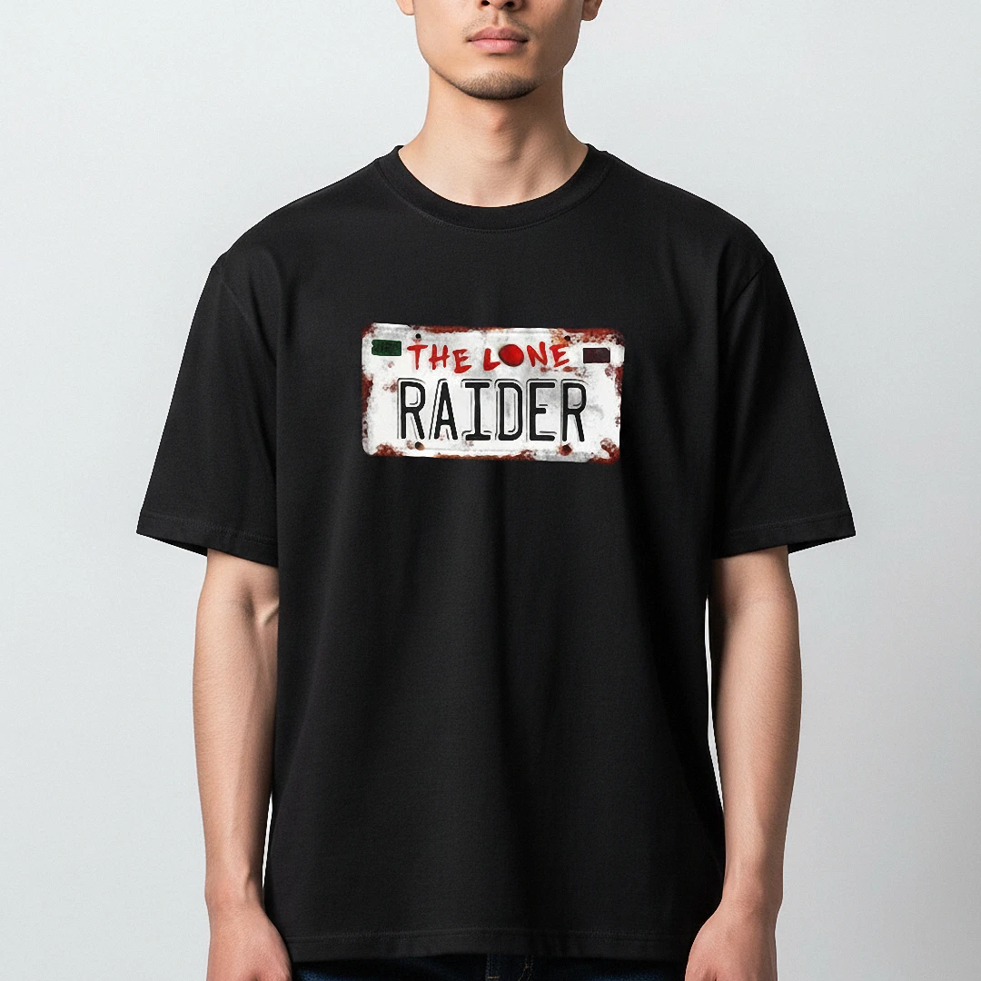 The Lone Raider Tee Vintage Distressed License Plate Graphic T-Shirt available at our Los Angeles warehouse