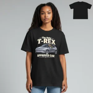 The Only T-Rex Approved Car Tee Funny Dinosaur Driving Graphic Shirt available at our Los Angeles warehouse