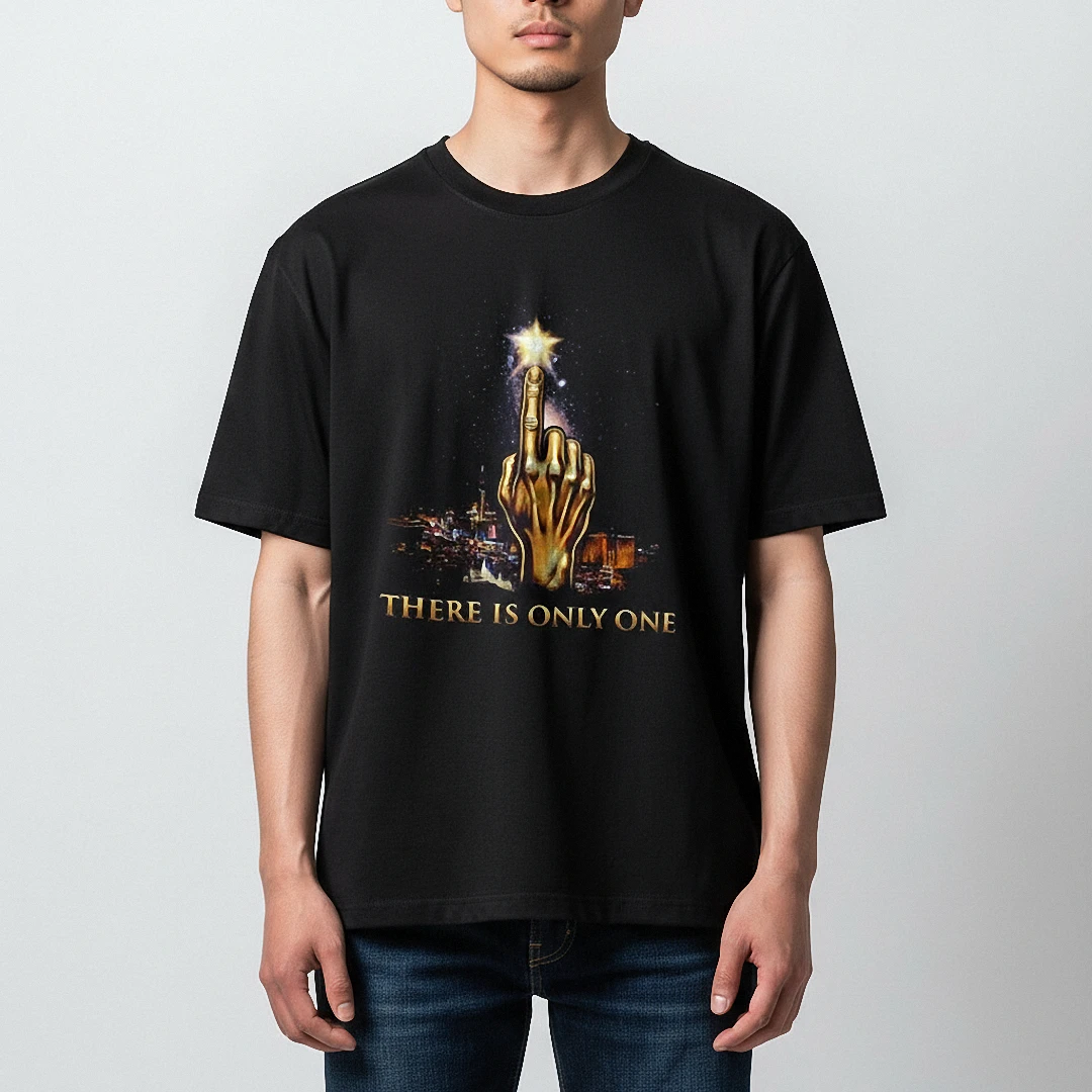 There Is Only One Tee Celestial Gold Hand Graphic T-Shirt for Men and Women available at our Los Angeles warehouse