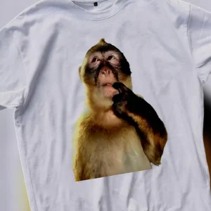 Thinking Monkey Meme Graphic Tee, Funny Contemplative Animal T-Shirt for Meme Lovers