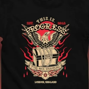 This Is Progress Punk Rock Wrestling Tee Vintage Tattoo Eagle London England Graphic Shirt