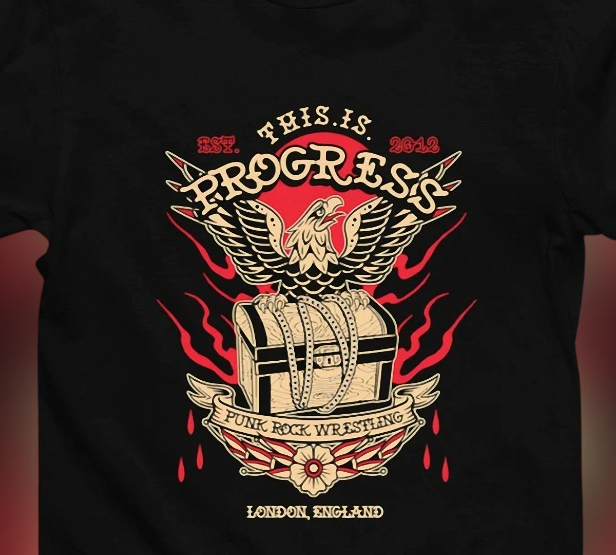 This Is Progress Punk Rock Wrestling Tee Vintage Tattoo Eagle London England Graphic Shirt