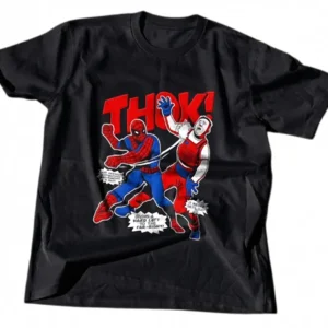 THOK! Giving a Hard Left to the Far-Right Tee Vintage Comic Superhero Graphic T-Shirt available at our Los Angeles warehouse
