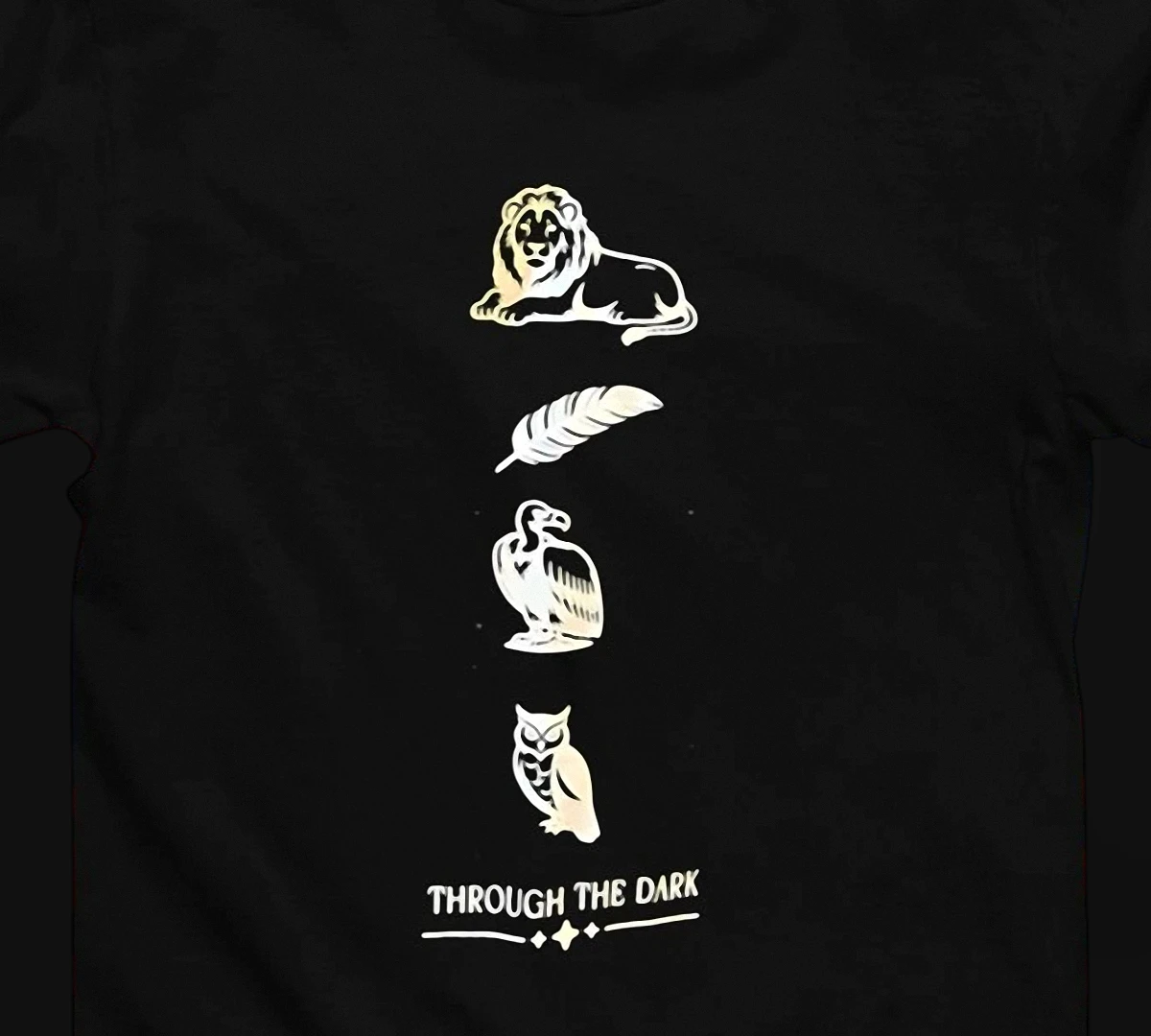 Through The Dark Minimalist Wildlife Tee, Lion Owl Feather Graphic Shirt for Nature Lovers