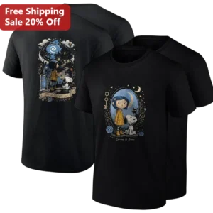 Through the Little Door Curious and Brave Coraline Snoopy Tee Gift for Dark Fantasy Movie Fans available at our Los Angeles warehouse