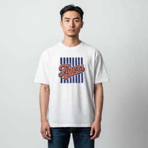 Tigers Tee Vintage Baseball Striped Graphic T-Shirt for Sports Fans available at our Los Angeles warehouse