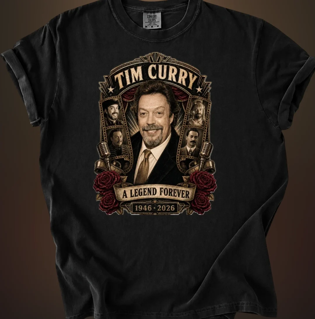 Tim Curry A Legend Forever 1946-2026 Tribute Tee, Vintage Cu — Los Angeles Tim Curry A Legend Forever 1946-2026 Tribute Tee, Vintage Cult Movie Star Fan Graphic Shirt available at our Los Angeles warehouse