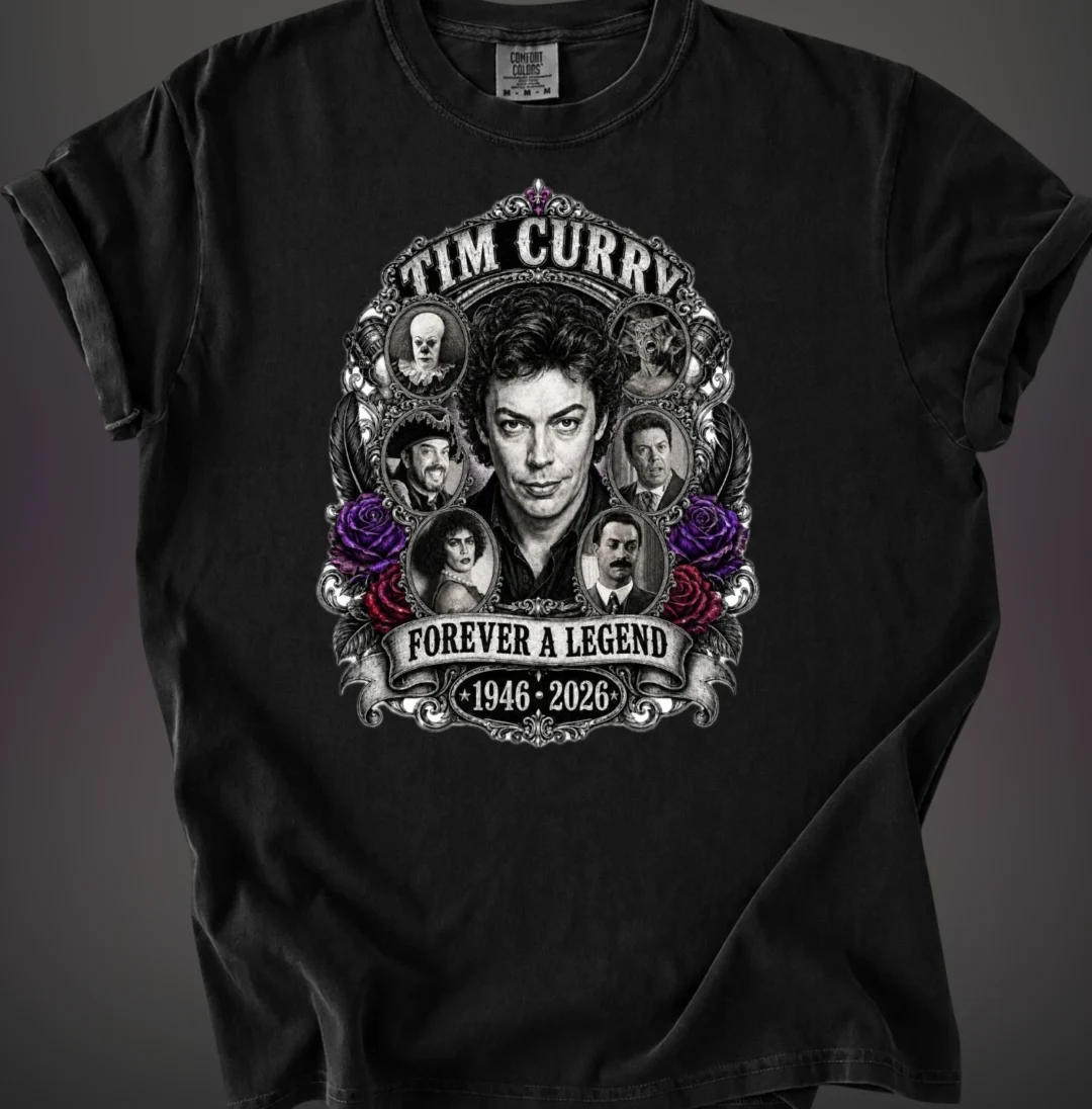 Tim Curry Forever A Legend 1946-2026 Tee, Vintage Rocky Horr — Los Angeles Tim Curry Forever A Legend 1946-2026 Tee, Vintage Rocky Horror Movie Tribute Graphic T-Shirt available at our Los Angeles warehouse