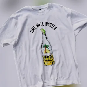 Time Well Wasted Tee Funny Beer Bottle Tropical Skull Beach Graphic Shirt available at our Los Angeles warehouse