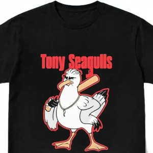 Tony Seagulls Gangster Bird Graphic Tee, Funny Baseball Seagull Parody Shirt