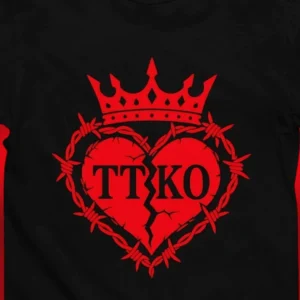 TT KO Broken Heart Barbed Wire Crown Graphic Tee, Edgy Streetwear Gothic Aesthetic T-Shirt for Men and Women